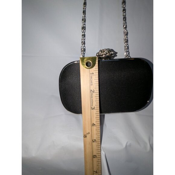 Lulu Townsend Black Satin Clutch Purse Bling Clasp & Convertible Chain 6 X 3.5 - Picture 12 of 12